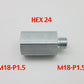 スチールアダプター M18 x 1.5 メス - M18x1.5 オス継手 HEX 24 L=43mm/1.7 インチ
