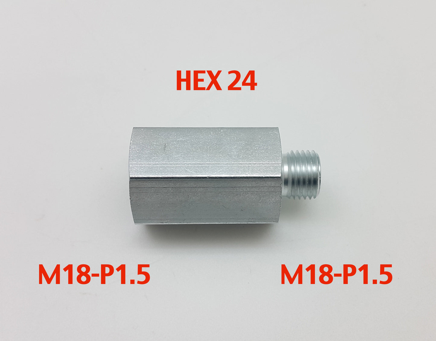 スチールアダプター M18 x 1.5 メス - M18x1.5 オス継手 HEX 24 L=43mm/1.7 インチ