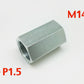 スチールアダプター M14 x 1.5 メス - M14x1.5 メス継手 HEX 22 L=43mm/1.7 インチ