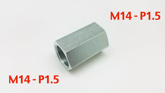スチールアダプター M14 x 1.5 メス - M14x1.5 メス継手 HEX 22 L=43mm/1.7 インチ